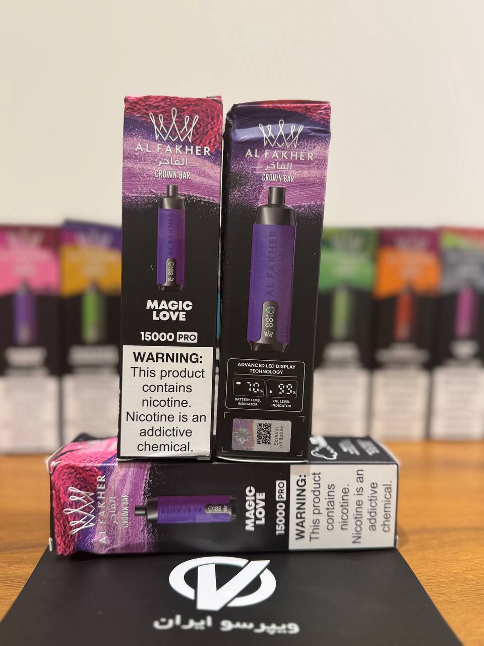 ویپ یکبار مصرف الفاخر مجیک لاو Al Fakher Crown Bar Magic Love 15000 Puff Pro با مانیتور LED