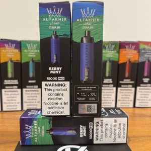 ویپ یکبار مصرف الفاخر بری نعنا Al Fakher Crown Bar Berry Mint 15000 Puff Pro با مانیتور LED