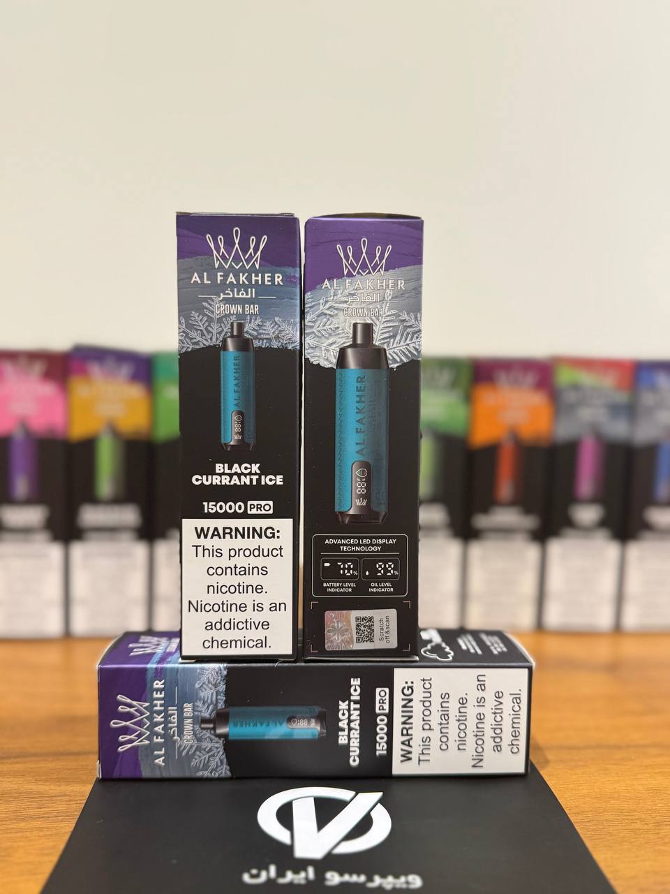 ویپ یکبار مصرف الفاخر بلک کارنت آیس Al Fakher Crown Bar Black Currant Ice 15000 Puff با نمایشگر LED